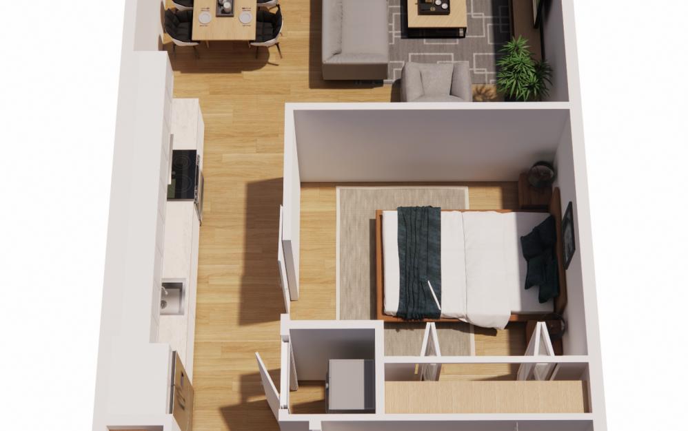 Urban 1 Bedroom-A ADA - 1 bedroom floorplan layout with 1 bathroom and 680 square feet (3D)